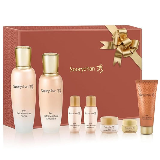 Sooryehan BON EXTRA MOISTURE Korean Skin Care Gift Set (385ml / 13.01 Fl Oz) - Luxury Premium High-end by LG BEAUTY. Hydrating Toner, Emulsion Lotion, Cleansing Foam, Eye Cream.-VivaGrace Women