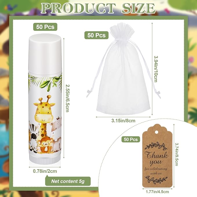Fumete 50 Pack Jungle Animal Baby Shower Party Gifts Favors Bulk Lip Balms for Guests Boys Girls Neutral Gender Reveal Favors for Baby Shower Prizes Souvenirs Bags Stuffer Classroom Prizes-VivaGrace Women