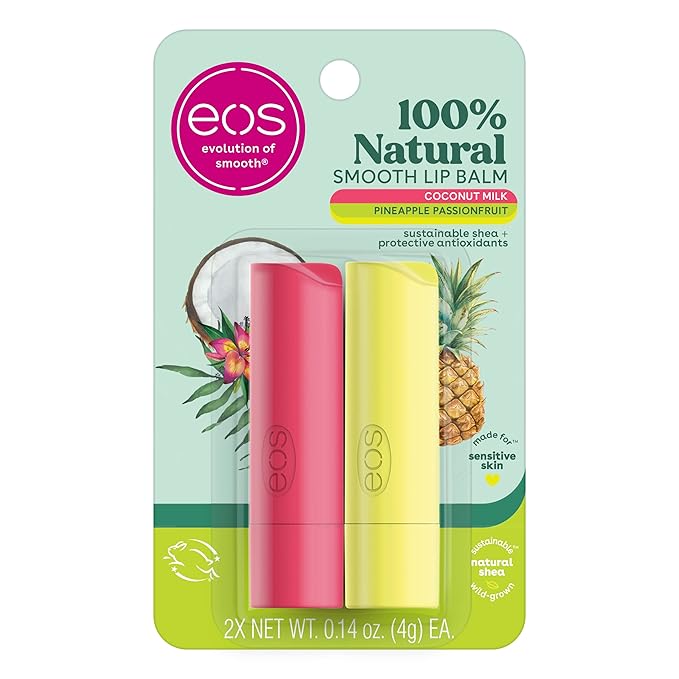 eos 100% Natural Lip Balm- Coconut Milk and Pineapple Passionfruit, All-Day Moisture Lip Care, 0.14 oz, 2 Pack-VivaGrace Women