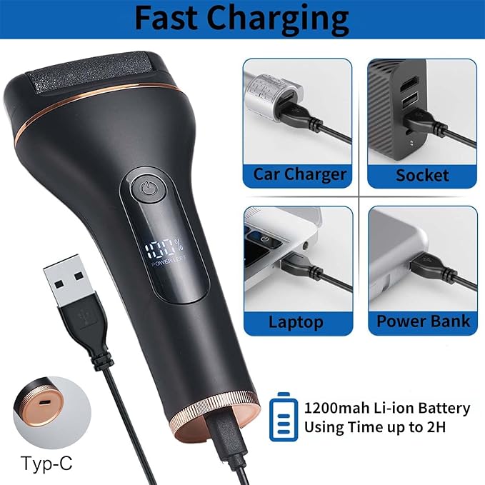 Electric Foot Callus Remover, Portable Electric Foot File with 15 in 1 Professional Pedicure Kits, Rechargeable Pedicure Tools for Foot Care, Waterproof Remover Cracked Feet & Dead Skin (Black)-VivaGrace Women