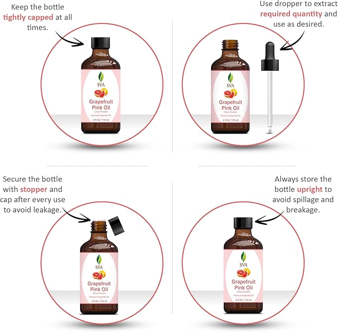 SVA Grapefruit Essential Oil Pink – 4 Fl Oz – 100% Natural Grapefruit Oil - for Diffuser, Hair Care, Face, Skin Care, Aromatherapy, Scalp and Body Massage, Soap and Candle Making - with Dropper-VivaGrace Women