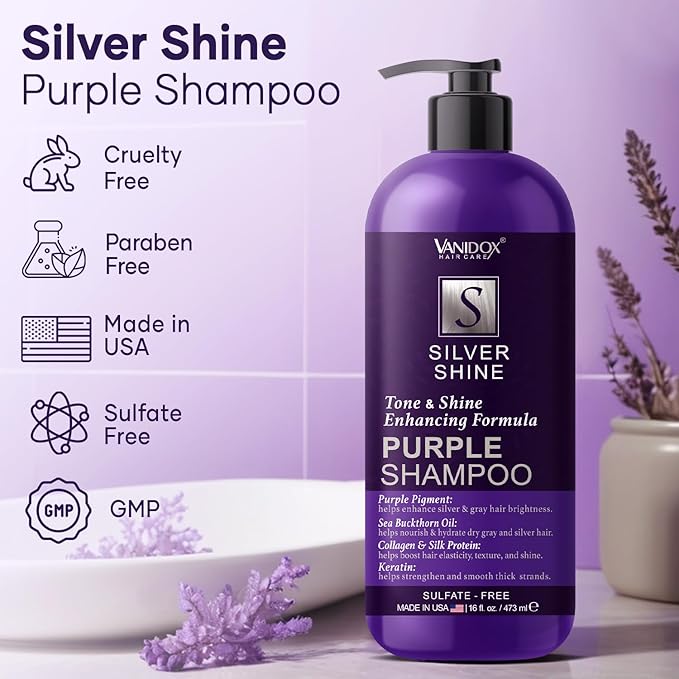 Brass Toning Purple Shampoo for Grey and Silver Hair, Infused with Purple Pigment, Sulfate Free Shampoo for Gray and Silver Hair (16 fl oz)-VivaGrace Women