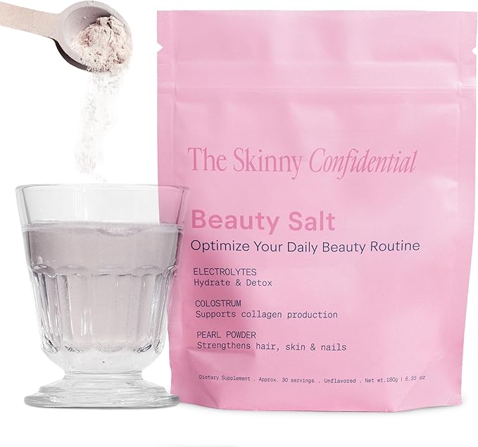 The Skinny Confidential Beauty Salt- Hydration Powder Contain Grass-Fed Colostrum, Electrolytes & Pearl Powder - Supports Immunity & Digestive Health, Glowing Skin & Radiant Hair - Gluten Free-VivaGrace Women