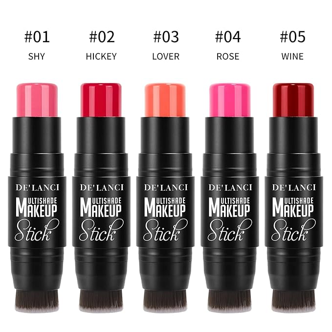 Matte Blush Stick with Built in Brush for Cheeks Summer,Ultra Pigmented Color Pop Makeup Dark Red Blush for Cheeks/Lip/Eyes,DE’LANCI Makeup Gifts for Women/Girl,Travel Size Cute Blush,Cruelty-Free #5-VivaGrace Women