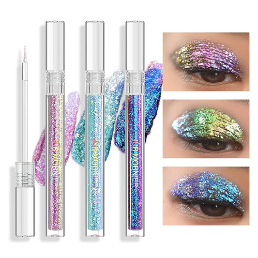 Multichrome Liquid Eyeshadow Set, 3 Colors Multi-Dimensional Eye Liner Makeup, High Pigment Waterproof Metallic Liner