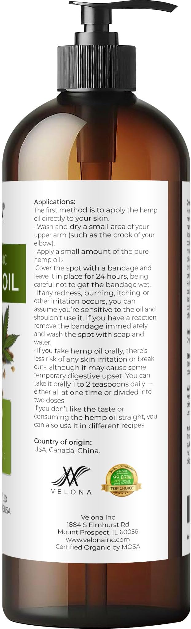 velona Hemp Seed Oil USDA Certified Organic - 16 Fl Oz | 100% Pure and Natural Carrier Oil | Unrefined, Cold Pressed | Hair, Body, Face & Skin Care-VivaGrace Women