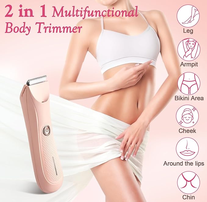 Riokko Bikini Trimmer for Women with LED Light and IPX7 Waterproof Dual Charging, Skin-Safe Cordless Pubic Hair Shaver with Battery Indicator-VivaGrace Women