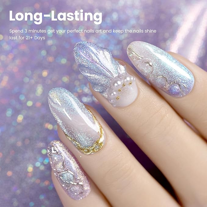 RARJSM Aurora Mermaid Cat Eye Gel Nail Polish Set 6 Colors Velvet Silver Glitter Pink Green Blue Purple Galaxy Star Shimmer Gel Polish with Magnetic Stick UV LED Curing Requires Soak Off Home Salon-VivaGrace Women