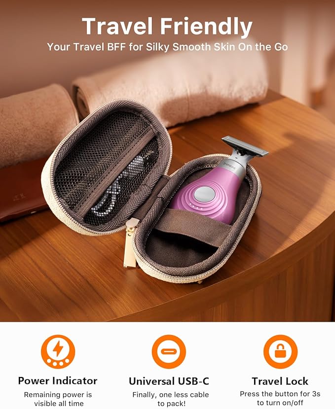 Mini Bikini Trimmer for Women - Intimate Pubic Hair Removal, Electric Body Groomer, Small Portable Wet/Dry Shaver, Magnetic Blade, USB-C Rechargeable with Travel Case, Easy to Clean (Pink)-VivaGrace Women