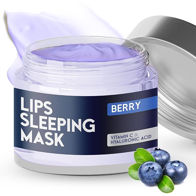Lip Mask Overnight with Hyaluronic Acid & Collagen, Lip Sleeping Mask for Dry Cracked Lips, Moisturizing, Hydrating, Exfoliating Night Treatment for Lip Care (Berry)-VivaGrace Women
