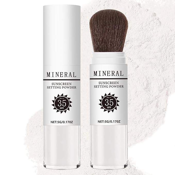 Mineral Sunscreen Setting Powder, SPF 35 Translucent Loose Powder, Mineral Brush Powder, Oil Control Natural Matte Finish, Lasting Lightweight Breathable for All Skin (#03 White)-VivaGrace Women