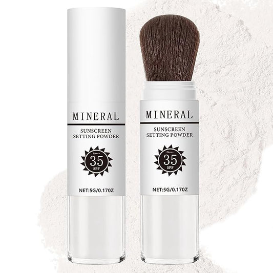 Mineral Sunscreen Setting Powder, SPF 35 Translucent Loose Powder, Mineral Brush Powder, Oil Control Natural Matte Finish, Lasting Lightweight Breathable for All Skin (#03 White)-VivaGrace Women