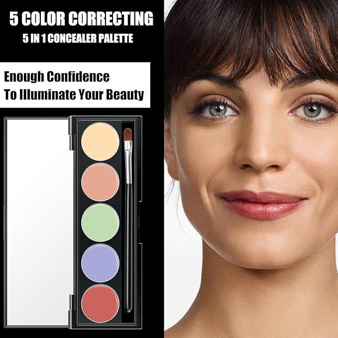 5 In 1 Multi-Use Correcting Concealer Palette,Waterproof Long Lasting Contour Palette,Professional Creamy Concealer Kit for Women,Easy to Create Full Coverage and Natural Finish.#6-VivaGrace Women