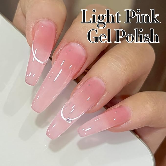 Double Rhythm 0.5Oz Translucent Gel Polish Sheer Neutral Natural Light Milky Same Color Same Bottle 15ML Jelly Gel Polish Art DIY at Home (Milky Pink-A1401)-VivaGrace Women