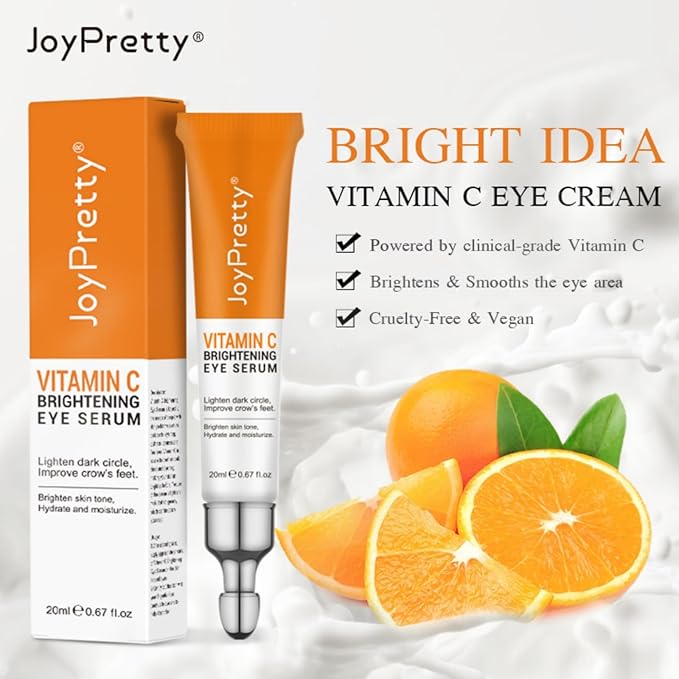 New JoyPretty Vitamin C Brightening Eye Serum,Eye cream,Anti Aging Serum with Vitamin C, Niacinamide and Hyaluronic Acid,Remove for Dark Circles Puffiness Under Eye Bags Fine Line Crow's Feet (1)-VivaGrace Women