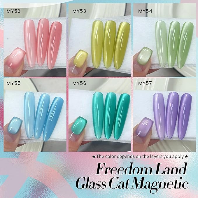 BORN PRETTY Magnetic Gel Nail Polish Pastel Water Light Cat Magnetic Eye Gel Jelly Glass Crystal Magnetic Gel Polish Glitter Shimmer Auroras Magnetic Gel Nail Art Manicure Kit 6PCS-VivaGrace Women