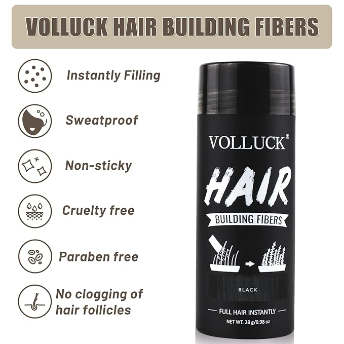 VOLLUCK Hair Fibers for Thinning Hair, Instant Coverage Hair Building Fibers for Women and men, Natural Hair Powder for Conceal Hair Loss 28 g (Black)-VivaGrace Women