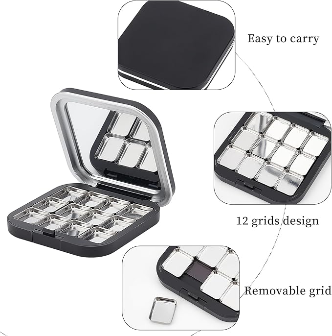 NICENEEDED 2 Pcs Empty Eyeshadow Palettes, 12 Grids Blush Pallet Makeup, DIY Lipstick Lip Balm Blusher Compact Containers Refillable Cosmetic Sample Storage Case Box with Mirror for Women-VivaGrace Women