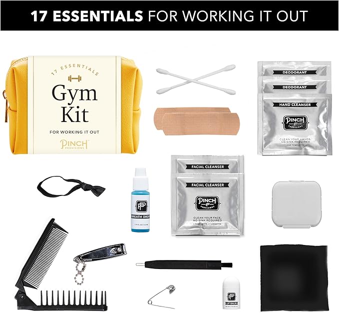 Pinch Provisions Gym Kit, includes 15 Personal Care Essentials for Wellness & Beauty, Perfect for Gifts, Gym Bags, Duffle Bags & Lockers (Mustard)-VivaGrace Women