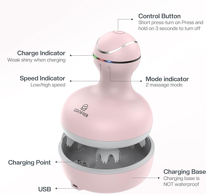 COMFIER Scalp Massager for Hair Growth, Waterproof & Full Body Kneading, 84 Massage Nodes, Handheld Head Scratcher, Cat Massager, Pink-VivaGrace Women