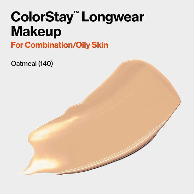 Revlon Liquid Foundation, ColorStay Face Makeup for Combination & Oily Skin, SPF 15, Medium-Full Coverage with Matte Finish, Oatmeal (140), 1.0 oz-VivaGrace Women