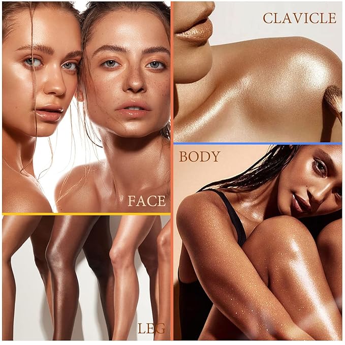 Shimmer Body Oil, Highlighter Makeup Smooth Glitter Glow Liquid Foundation for Face & Body,Liquid Illuminator Body Shimmer Lotion for Women (4# Golden Brown)-VivaGrace Women