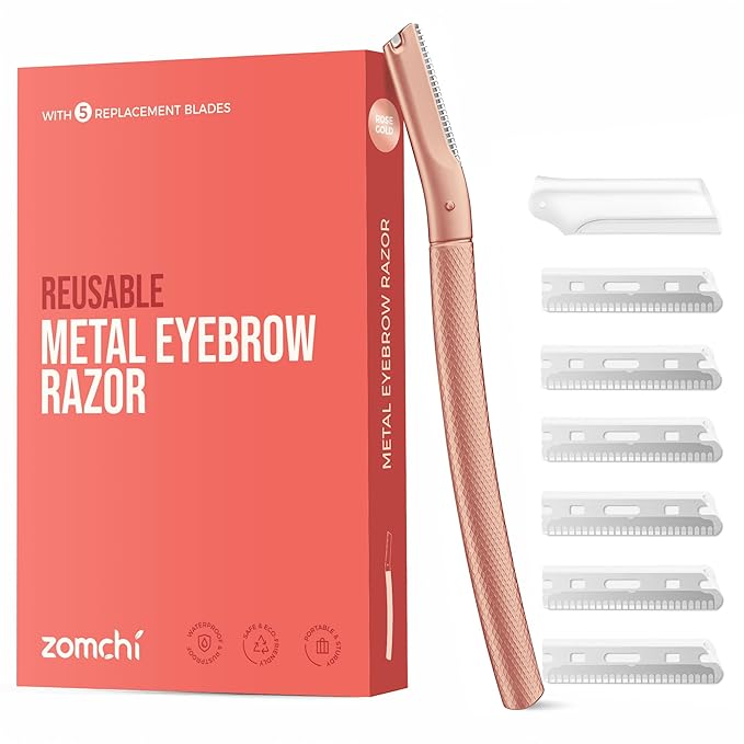 ZOMCHI Eyebrow Razor, Face Razors for Women&Men, Eyebrow Trimmer Shaper with Precision Cover,Facial Shaver with 6 Blades (Rose Gold)-VivaGrace Women