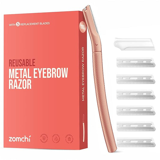 ZOMCHI Eyebrow Razor, Face Razors for Women&Men, Eyebrow Trimmer Shaper with Precision Cover,Facial Shaver with 6 Blades (Rose Gold)-VivaGrace Women
