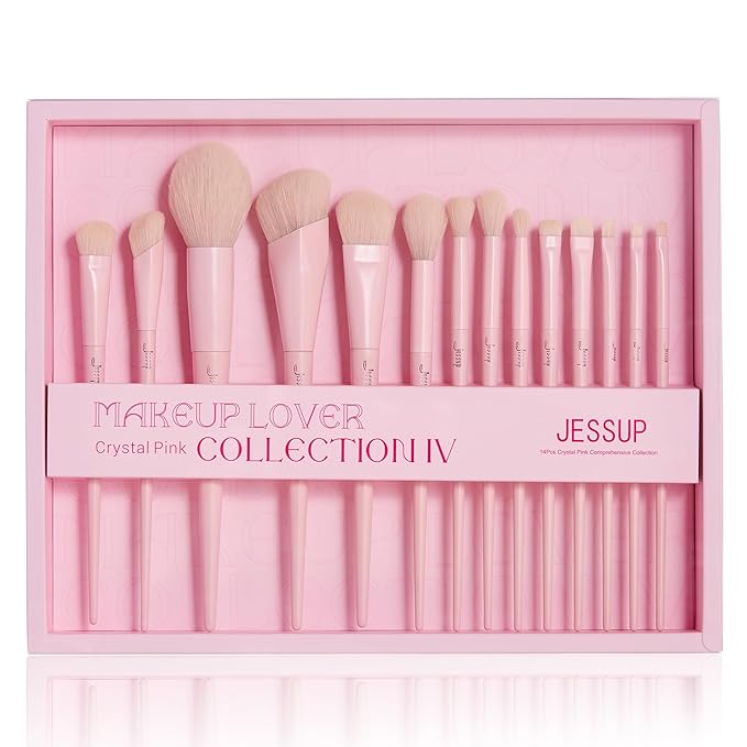 Jessup Pink Makeup Brushes Set 14Pcs Make up Brushes Premium Vegan Foundation Concealer Blush Eyeshadow Eyeliner Powder Highlighter Blending Face Brush Set with Gift Box, T495-G-VivaGrace Women