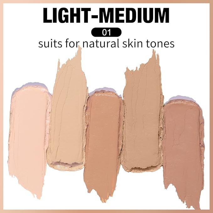 FOCALLURE #GoldenAge 5 in 1 Multi Uses Concealer Palette, 5 Colors Correcting Conceal Palette, Camouflage Contour Palettes for Dark Circles, Face Contouring Highlighter Pallet, 01 LIGHT-MEDIUM