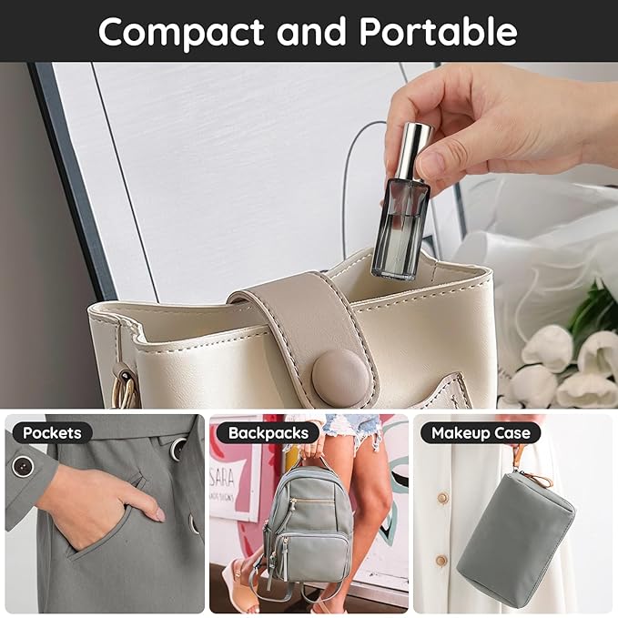 Segbeauty Travel Perfume Bottle Refillable, Empty Mini Portable Perfume Atomizer with Funnel, 5 Set of 10ML Glass Spray Bottle Fine Mist Leak-proof Sprayer Travel Sample Bottles for Cologne Fragrance-VivaGrace Women