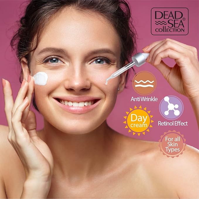 Dead Sea Collection Facial Kit Retinol - Day Cream (1.69fl.oz/50ml jar) & Facial Serum (1.69fl.oz/50ml bottle) - Pure Dead Sea Minerals - Anti-Wrinkle Hydration Smooth and Moisturized Skin-VivaGrace Women