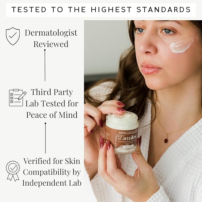 Amallow 100% Grass Fed Beef Tallow for Skin Care - Face + Body - Whipped Moisturizer - Natural Lotion, 4 FL. oz. (Clean Cloud)-VivaGrace Women