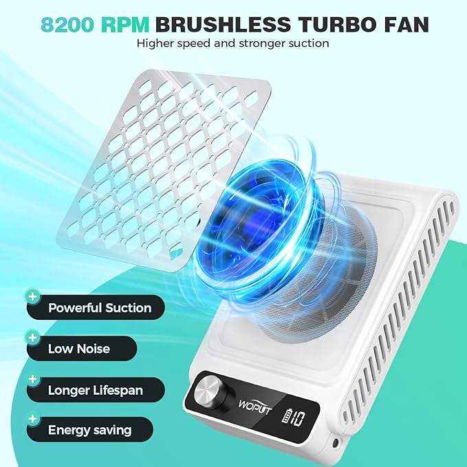 Rechargeable Nail Dust Collector, 980PA Portable Cordless Nail Vacuum Dust Collector Fan with Filter Papers (30 Pcs) for Acrylic Nail Polishing & Manicure Pedicure at Nail Salon & Home - White-VivaGrace Women