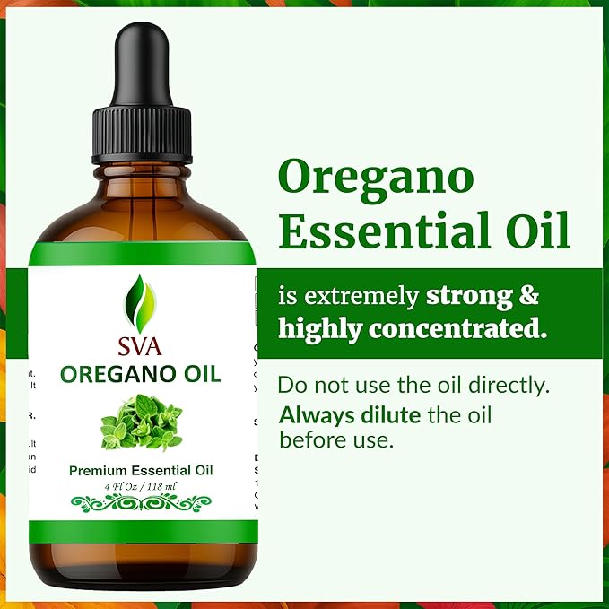 SVA Oregano Essential Oil – 4 Fl Oz – 100% Natural Oregano Oil - for Diffuser, Hair Care, Face, Skin Care, Aromatherapy, Scalp and Body Massage, Soap and Candle Making – with Dropper-VivaGrace Women