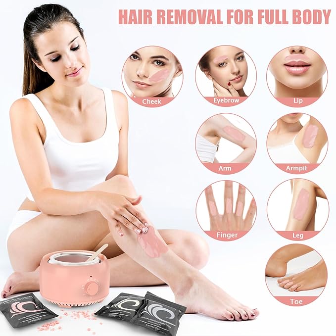 Waxing Kit - TIKESI Wax Warmer for Hair Removal, Hard Wax Kit with 14oz 5 Bags Hard Wax Beans for Full Body, Legs, Face, Eyebrows, Bikini, Brazilian Waxing Kit for Women Men-VivaGrace Women