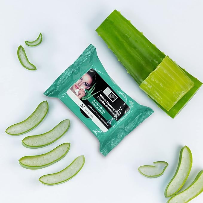 Global Beauty Care Aloe Vera Makeup Remover, Disposable Facial Towelettes, Ultra Soft, For All Skin Types, Moisturizing, Refreshing & Skin Soothing Formula, Convenient, 120Ct. 4 Packs of 30 Wipes
