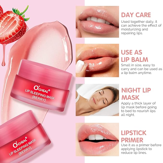 Lip Sleeping Mask Overnight Moisturizer Balm, Berry Lip Mask, Day and Night Repair Lip Balm for Improves Dryness Cracked, Moisturize and Nourish Lip Scrubs Exfoliate Reduce Lip Lines (Berry)-VivaGrace Women