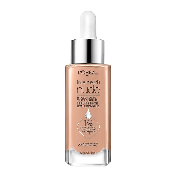 L'Oreal Paris True Match Nude Hyaluronic Tinted Serum Foundation with 1% Hyaluronic acid, Light-Medium 3-4, 1 fl. oz.-VivaGrace Women