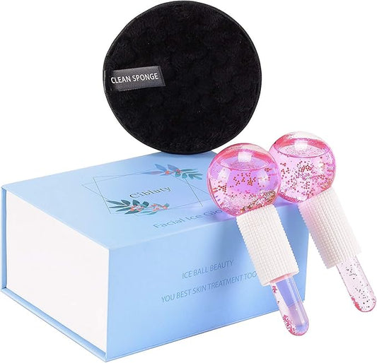 Facial Ice beauty ball- 2PC Globes Pink Facial Roller for Cold or Hot Skin Massagers Globe Durable Quartz Glass for Face and Eye Rollers Reduce Puffiness-VivaGrace Women