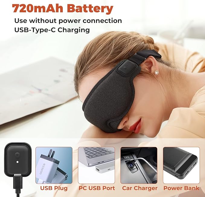 Cordless Heated Eye Mask, Dry Eye Mask, Type-C Eye Heating Pad, Portable Eye Warm Compress with 720mAh Battery Relieve for Dry Eyes, Stye-VivaGrace Women