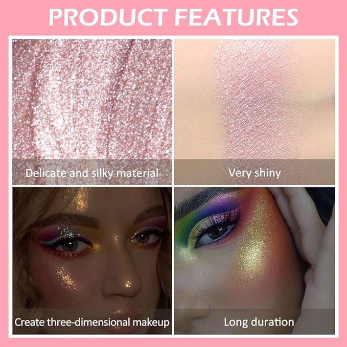 evpct Light Liquid Face Highlighter Makeup Waterproof Long Lasting Mermaid Pink Rose Gold Glimmer Glow Sparkly Glitter Body Shimmer Oil Liquid Luminizer Stick Highlight Illuminator for Face Body Cheek-VivaGrace Women