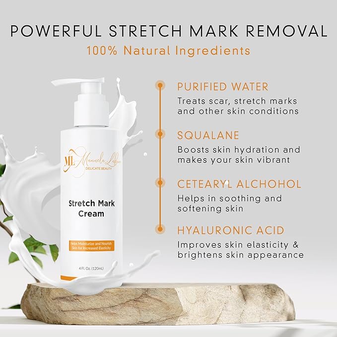 Stretch Mark Cream, Belly Butter & Scar Cream, Skin Care with Active Skin Repair, Stretch Mark Removal, For All Skin Types, 4 Oz - ML Delicate Beauty-VivaGrace Women