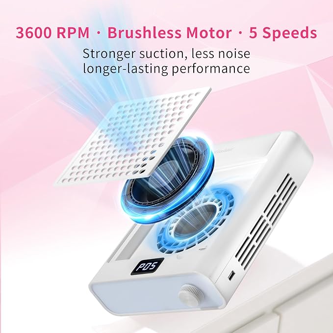 Missshine Dust Collector with Armrest – Professional 5-Speed Low Noise Vacuum Fan for Nail Techs – Powerful Suction with 10 Filter Papers for Salon & Home Use-VivaGrace Women