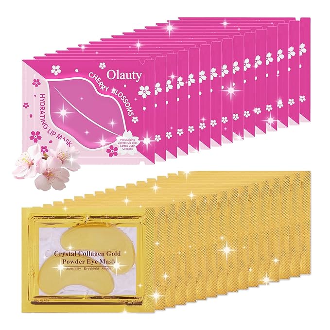 30 Pairs Lip Masks & Eye Mask, 24K Gold Gel Crystal Collagen Eye Patches for Puffy Eyes and Dark Circles Eyes, Effectively Nourishes the Lip & Eye Skin, Reducing Wrinkles and Fine Lines-VivaGrace Women
