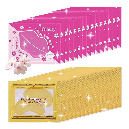30 Pairs Lip Masks & Eye Mask, 24K Gold Gel Crystal Collagen Eye Patches for Puffy Eyes and Dark Circles Eyes, Effectively Nourishes the Lip & Eye Skin, Reducing Wrinkles and Fine Lines-VivaGrace Women