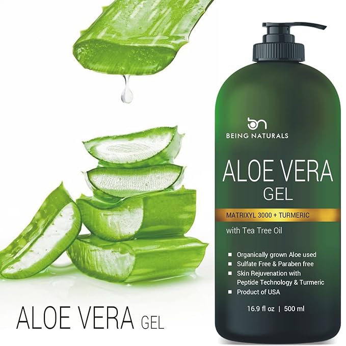 Aloe vera Gel - from 100% Pure Organic Aloe Infused with Matrixyl 3000 (Peptides), Turmeric - Natural Raw Moisturizer for Face, Body, Hair. Perfect for Sunburn, Acne, Razor Bumps 16.9 fl oz-VivaGrace Women