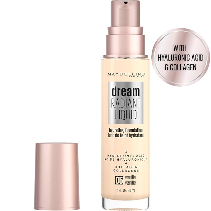 Maybelline Dream Radiant Liquid Medium Coverage Hydrating Makeup, Lightweight Liquid Foundation, Vanilla, 1 Fl; Oz-VivaGrace Women