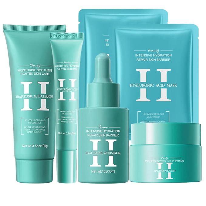 Hyaluronic-Acid Skincare Set, Skin Care Kit For Women, Skincare Gift Set, 6pcs Facial Kit For Women With Cleanser, Face Serum, Face Moisturizer, Eye Cream & Face Mask, Clean, Soft, And Plump-VivaGrace Women
