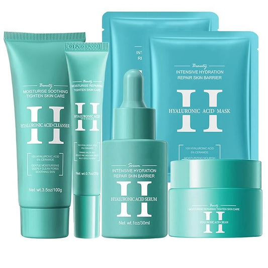 Hyaluronic-Acid Skincare Set, Skin Care Kit For Women, Skincare Gift Set, 6pcs Facial Kit For Women With Cleanser, Face Serum, Face Moisturizer, Eye Cream & Face Mask, Clean, Soft, And Plump-VivaGrace Women